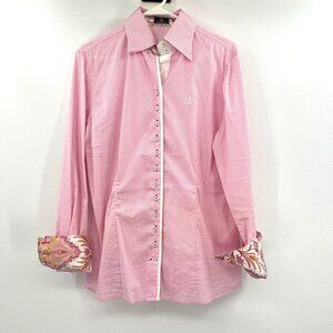 Fior Da Liso Maria II Pink Gingham Equestrian Button Down Shirt Women's 14